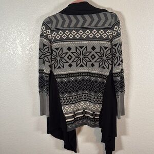 Icelandic Designs Black Gray Cardigan Fair Isle Print Wool Size Medium